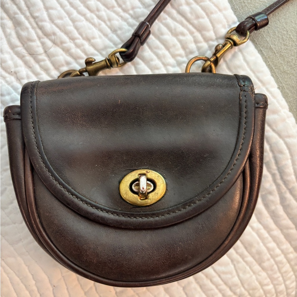 Coach Dark Brown Leather Turnlock Saddle Crossbody